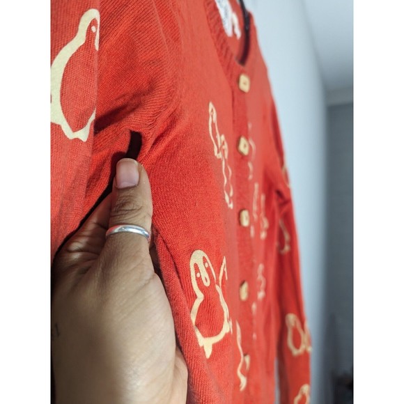 Field Flower Anthropologie Penguins Print Red Cardigan Women Size S - Picture 6 of 7